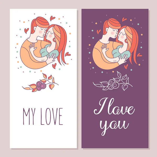 Junge Und Mädchen Brautpaar Liebe Vektorillustration Linearer Weise Valentinstag Karte — Stockvektor