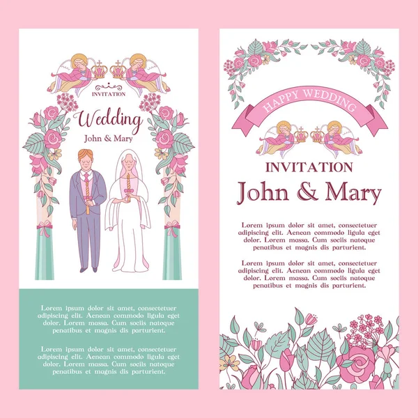 Elegante Invito Matrimonio Illustrazione Vettoriale Biglietto Auguri Gli Sposi Sono — Vettoriale Stock