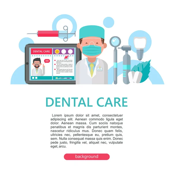 Médico Dentista Con Máscara Conjunto Herramientas Tableta Con Una Aplicación — Archivo Imágenes Vectoriales