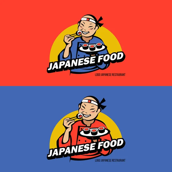 Japonês Quimono Para Comer Sushi Rolos Logotipo Vetor Restaurante Japonês — Vetor de Stock