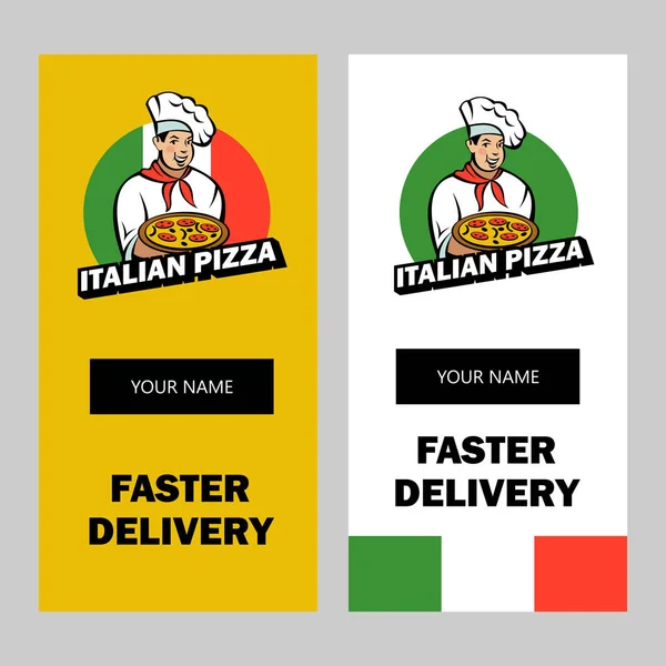 Chef Italiano Sosteniendo Una Deliciosa Pizza Logo Vectorial Pizzería — Archivo Imágenes Vectoriales