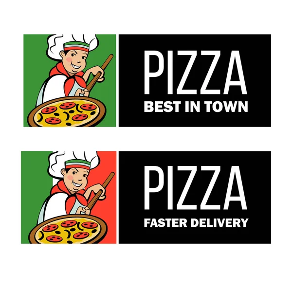 Söt Italiensk Kock Engagerad Matlagning Läckra Pizza Vektor Logo Pizzeria — Stock vektor
