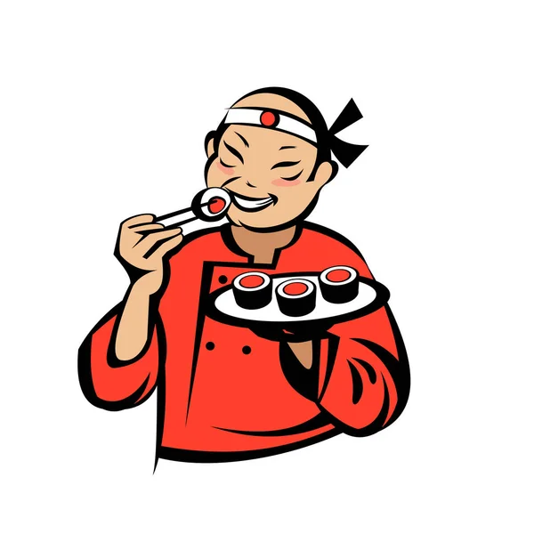 Japonci Kimonu Jedí Sushi Rolky Vektorové Logo Japonské Restaurace Restaurace — Stockový vektor