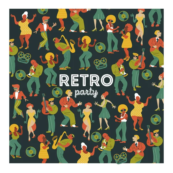 Плакат Фестиваля Джазовой Музыки Ретро Вечеринка Люди Танцуют Рок Ролл — стоковый вектор