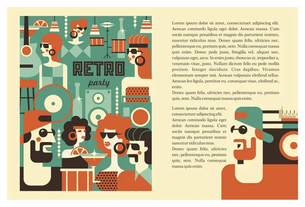 Cartel Fiesta Retro Ilustración Vectorial Estilo Retro Personas Vestidas Moda — Vector de stock