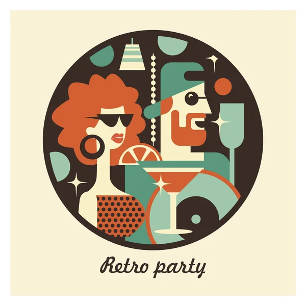 Retro Party Poster Vector Illustration Retro Style People Dressed Fashion — Stock Vector