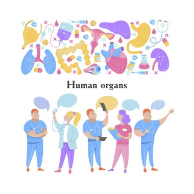Vektör insan organlarını kümesi. Minyatür doktorlar çalışma ve insan organlarını tedavi. Tıbbi bakım kavramı vektör.