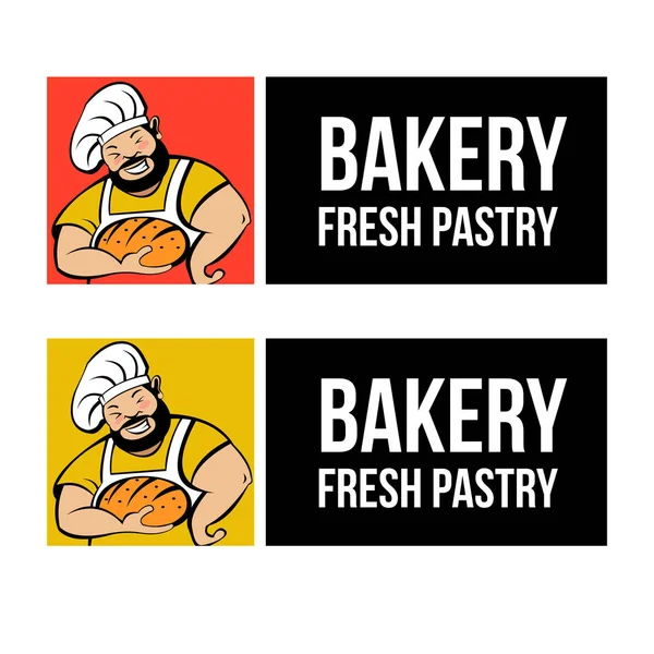 Słodki Piekarz Brodą Trzyma Świeżo Upieczony Chleb Logo Wektora Piekarniczego — Wektor stockowy