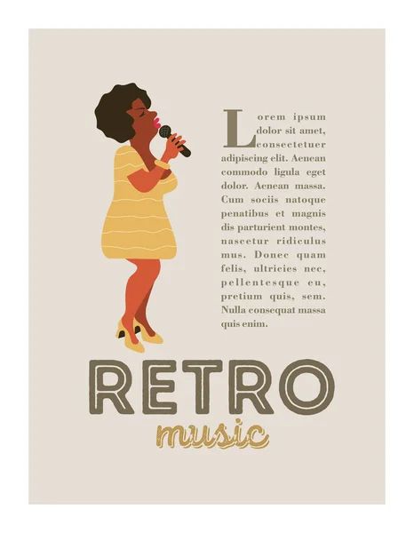 Poster Muziekfestival Retro Partij Stijl Van Jazz Partij Mooie Afro — Stockvector