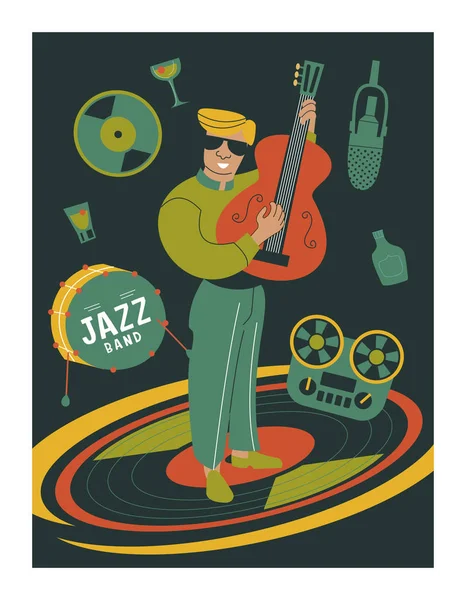 Plakat Festiwalu Retro Party Stylu Ilustracja Wektorowa Postaciami Stylowe Muzyków — Darmowe zdjęcie stockowe