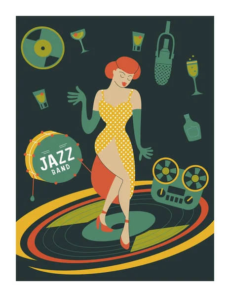 Poster Music Festival Retro Party Style Vector Illustration Beautiful Girl — Free Stock Photo