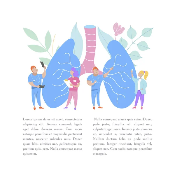 人类的肺微型医生研究和治疗大的人类肺部 医学牙肺学护理的矢量概念 — 图库矢量图片