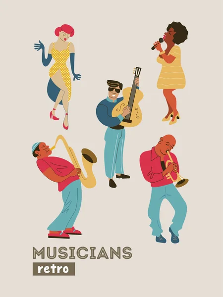 Festival Musique Affiche Fête Rétro Dans Style Des Années Grand — Image vectorielle