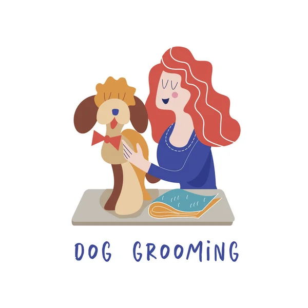 Schattige Hond Groomer Salon Zorg Voor Hond Vrouw Hond Grooming — Stockvector