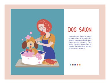 Sevimli köpek damat salonu. Vektör çizim styling ve Dükkanı, evde beslenen hayvan stok köpek ve kedi için bakım evde beslenen hayvan Kuaför Salonu için. 