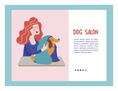 Sevimli köpek damat salonu. Vektör çizim styling ve Dükkanı, evde beslenen hayvan stok köpek ve kedi için bakım evde beslenen hayvan Kuaför Salonu için. 