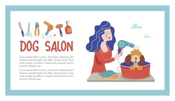 Schattige Hond Groomer Salon Vectorillustratie Voor Huisdier Kapsalon Styling Grooming — Stockvector