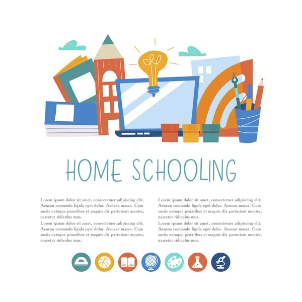 Het Concept Van Het Homeschooling Kantoor Aan Huis Schoolboeken Boeken — Stockvector