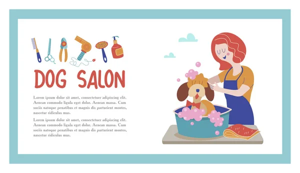 Cute Dog Groomer Salon Vector Illustration Pet Hair Salon Styling — Stock Vector