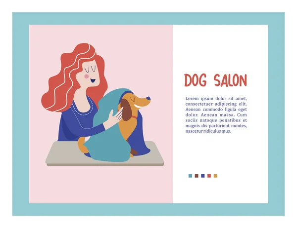 Cute Dog Groomer Salon Vector Illustration Pet Hair Salon Styling — Stock Vector