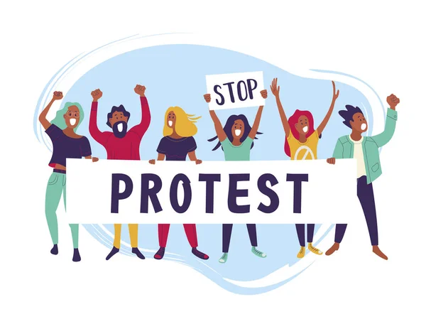 Een Groep Van Mannen Vrouwen Deelnemen Aan Het Protest Mensen — Stockvector