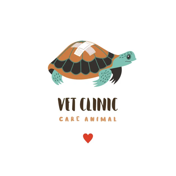 Home Turtle Com Penso Rápido Concha Cuidados Veterinários Logotipo Ilustração —  Vetores de Stock