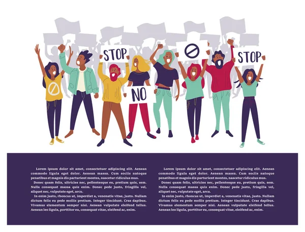 Egy Csoport Férfiak Nők Vesznek Részt Tiltakozó Emberek Gazdaság Plakátok — Stock Vector