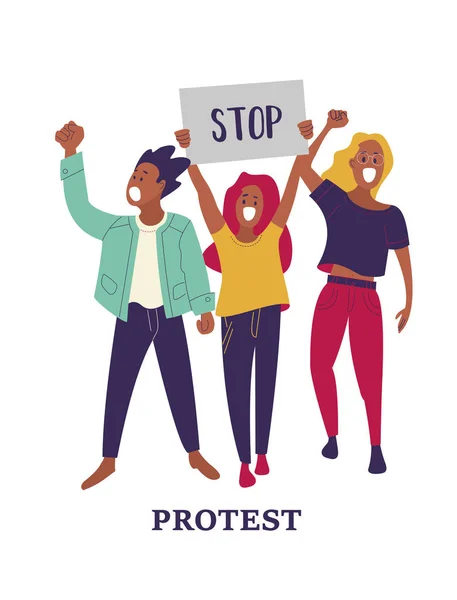 Skupina Mužů Žen Účastnit Protestu Lidé Hospodářství Plakáty Barevné Vektorové — Stockový vektor