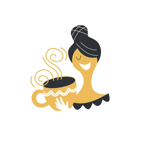 Drăguţă Fată Ceaşcă Ceai Fierbinte Ilustrație Vectorială Ceașcă Ceai Fierbinte — Vector de stoc
