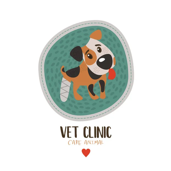 Atención Veterinaria Pegatina Ilustración Vectorial Para Clínica Veterinaria Lindo Perro — Vector de stock