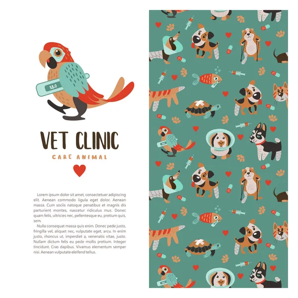 Vorlage Flugblätter Banner Werbeartikel Tierklinik Nahtloses Muster Auf Grünem Hintergrund — Stockvektor