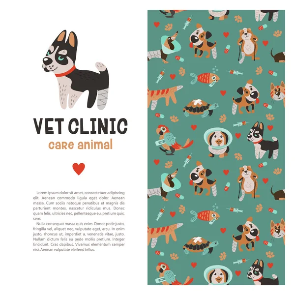 Template Folhetos Banners Produtos Promocionais Clínica Veterinária Padrão Sem Costura —  Vetores de Stock