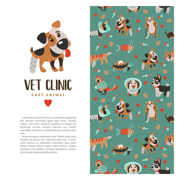 Template Folhetos Banners Produtos Promocionais Clínica Veterinária Padrão Sem Costura — Vetor de Stock