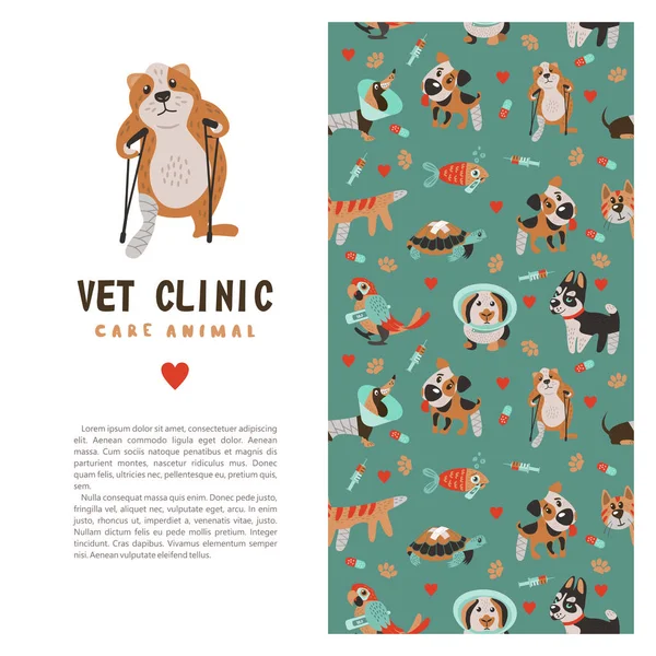 Template Leaflets Banners Promotional Products Veterinary Clinic Seamless Pattern Green — Stock Vector