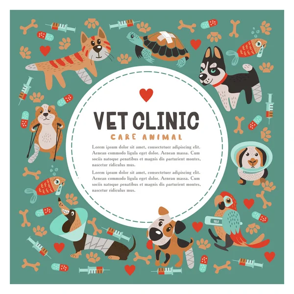 Gyűjteménye Aranyos Karikatúra Állatok Szegény Beteg Pets Kutyák Ból Különböző — Stock Vector