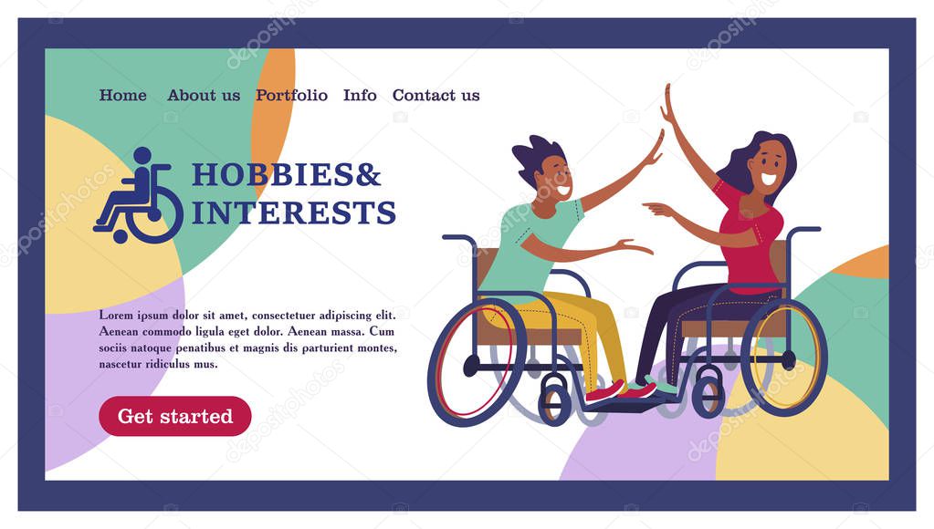 A man and a woman with a wheelchair dancing. The concept of a society and a community of persons with disabilities. Vector illustration of flat cartoon style, isolated, white background.