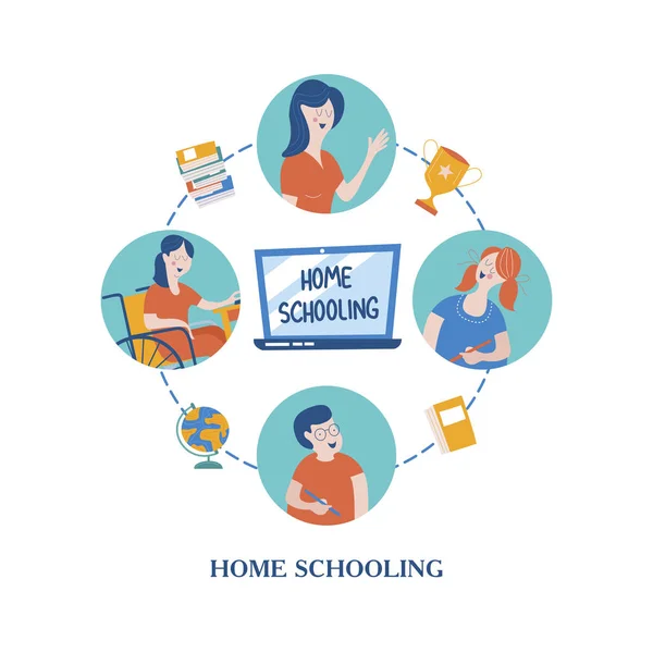 Concetto Homeschooling Emblema Dell Educazione Domicilio Famiglie Numerose Famiglie Con — Vettoriale Stock