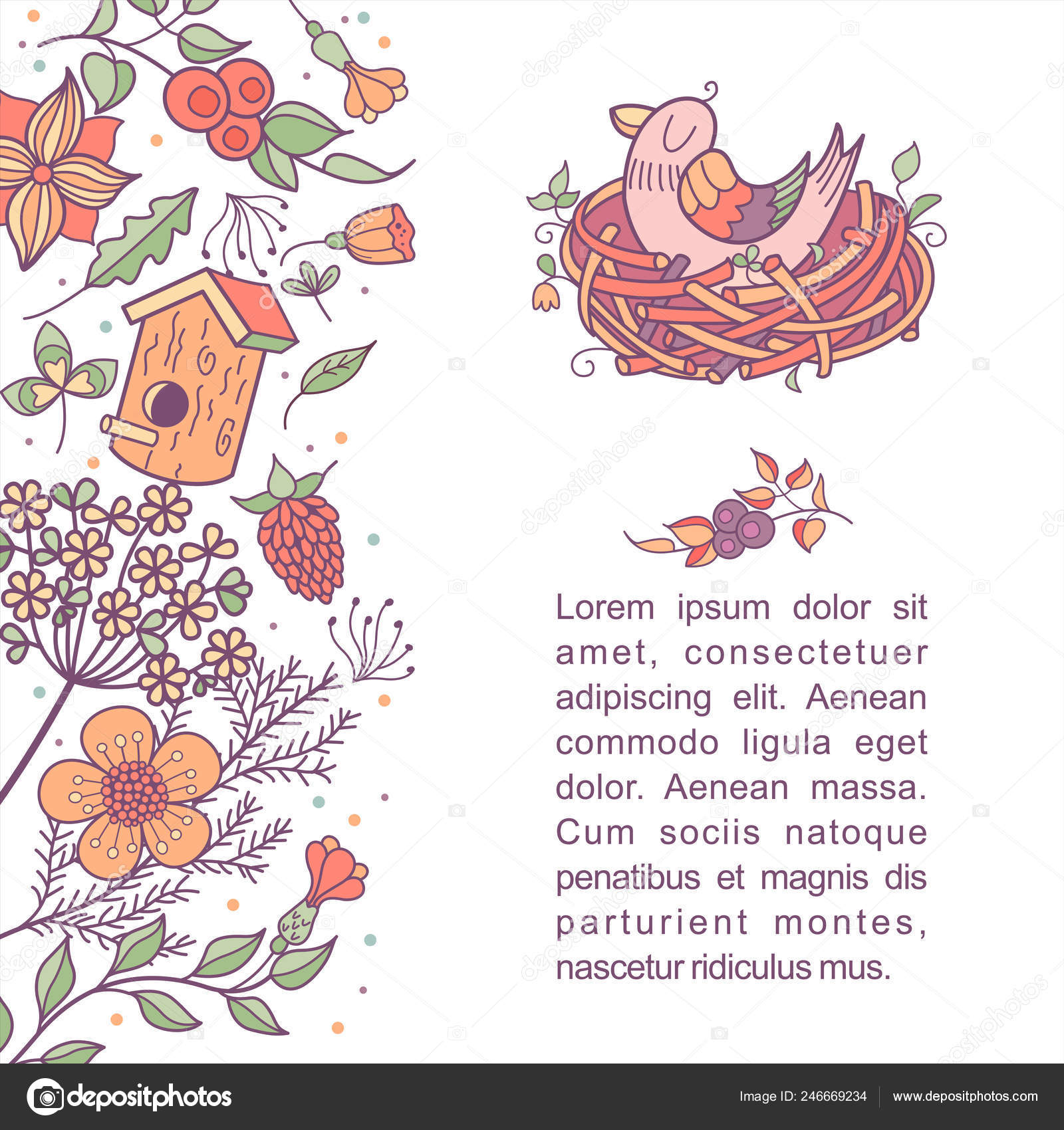 Oiseau Trouve Dans Nid Illustration Avec Des Fleurs