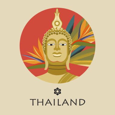 Altın Buda'nın başkanı. Yuvarlak amblemi. Düz stil vektör çizim.