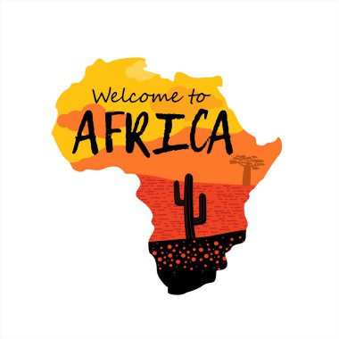 Afrika çölde siluet gün batımı ile. Afrika'ya hoş geldiniz. Vektör çizim.