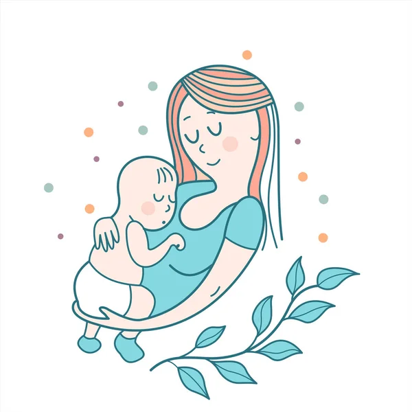 Dia Mãe Cartão Saudação Uma Mãe Bonita Tem Bebé Giro — Vetor de Stock