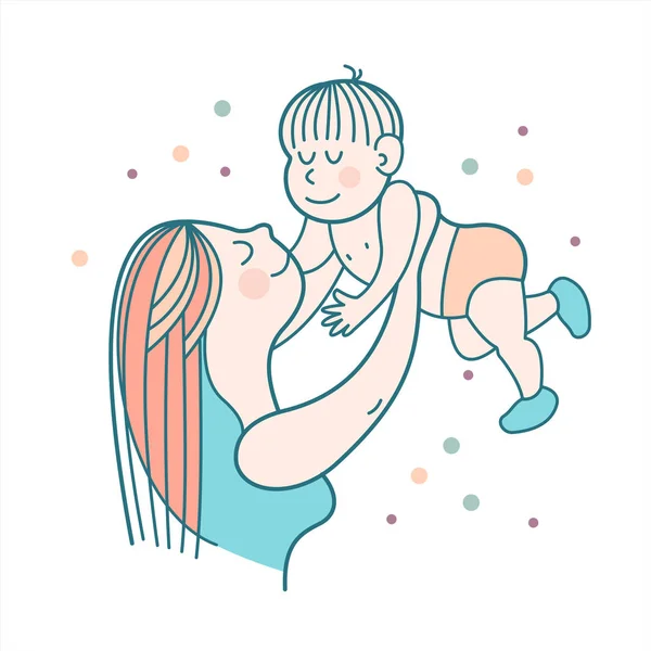 인사말 어머니의 날입니다 어머니 귀여운 아기를 하고있다 삽화입니다 벡터의 — 스톡 벡터