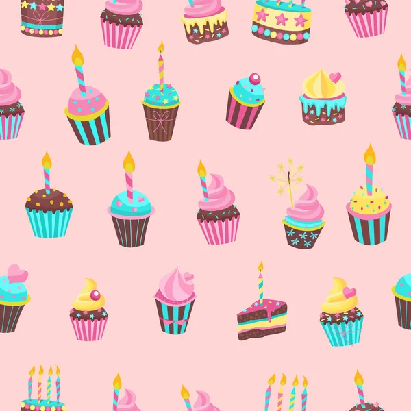 Seamless Pattern Beautiful Cute Birthday Cakes Candles Printing Textiles Paper — Free Stock Photo