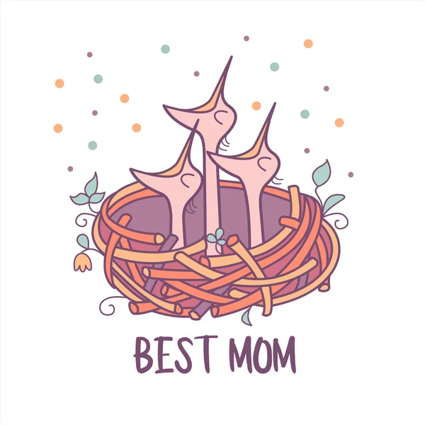 Saudação Ilustração Para Dia Das Mães Melhor Mãe Filhotes Sentam — Vetor de Stock