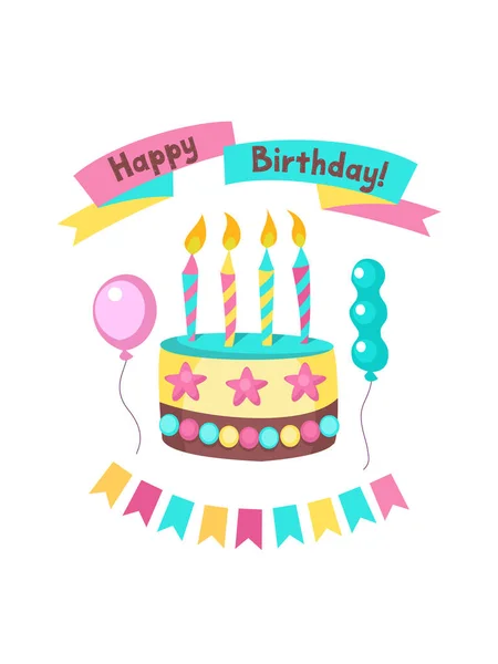 祝你生日快乐 漂亮的生日蛋糕和蜡烛 — 图库矢量图片