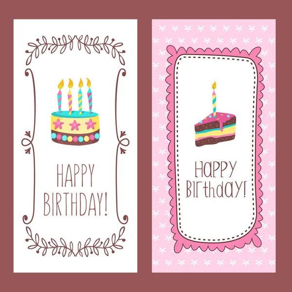 祝贺你的生日 美丽可爱的蛋糕和烛光蛋糕 手绘相框 向量例证 — 图库矢量图片
