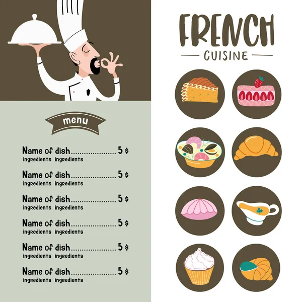 Geleneksel Fransız Mutfağı Komik Aşçı Yemeği Ile Vektör Cliparts Karikatür — Stok Vektör