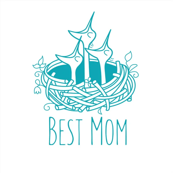 Melhor Mãe Ilustração Vetorial Dia Das Mães Filhotes Sentadas Ninho — Vetor de Stock