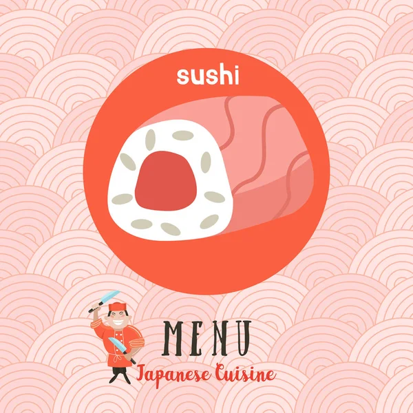 Cocina Japonesa Conjunto Platos Tradicionales Japoneses Chef Japonés Con Gran — Vector de stock