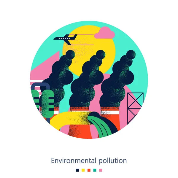 Znečišťování Životního Prostředí Škodlivými Emisemi Atmosféry Vody Továrny Kuřácké Komíny — Stockový vektor